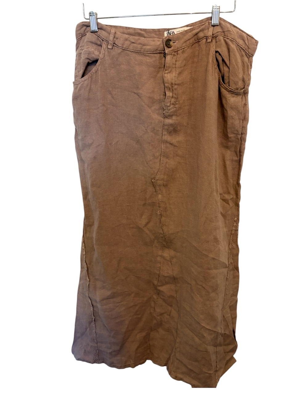 Zara Dusty Rose Button-Front Maxi Skirt Linen